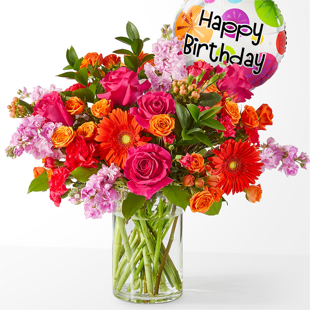 Fiesta Bouquet with Birthday Balloon – Distinctive Design Studio Llc, Ham Lake MN