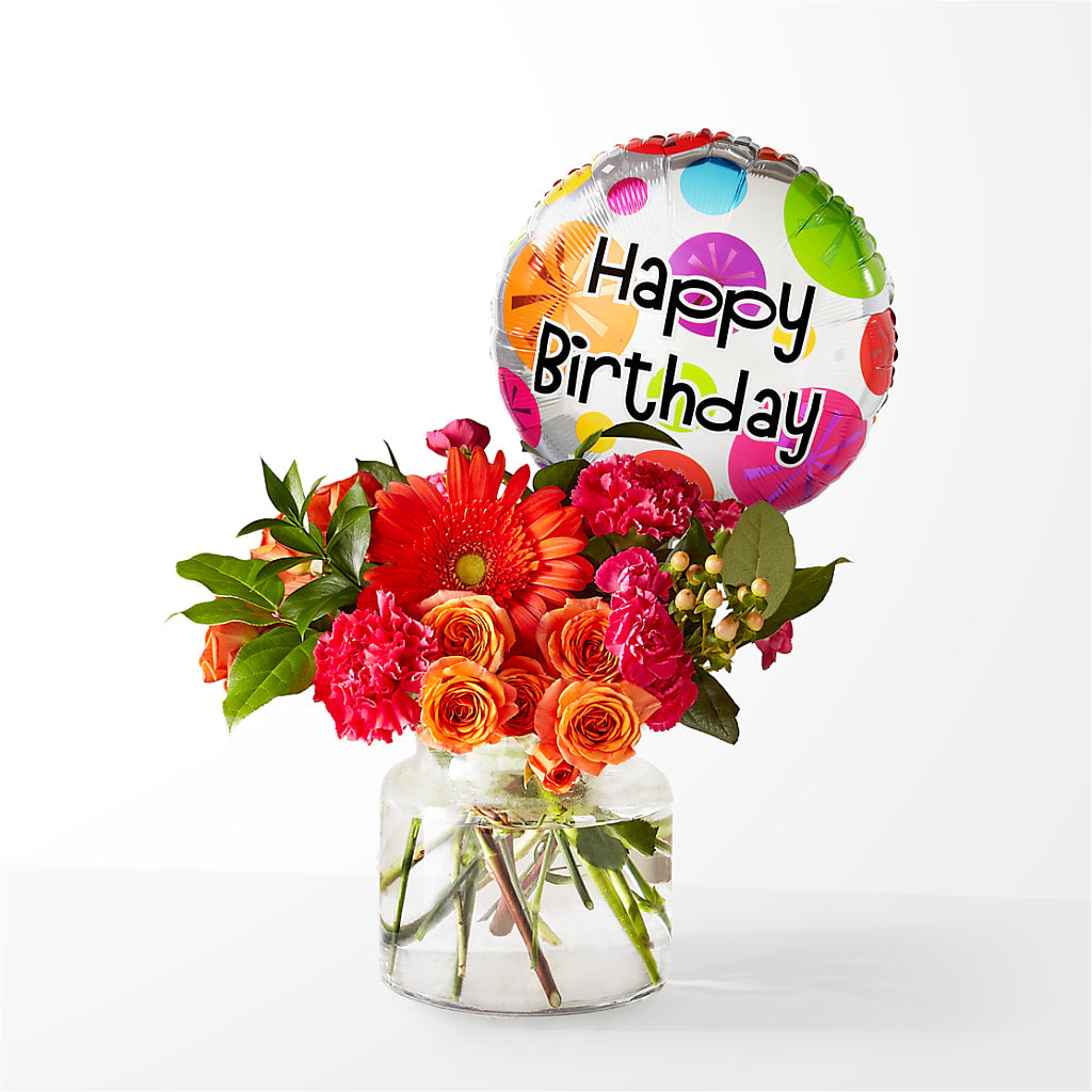 Fiesta Bouquet with Birthday Balloon – Distinctive Design Studio Llc, Ham Lake MN