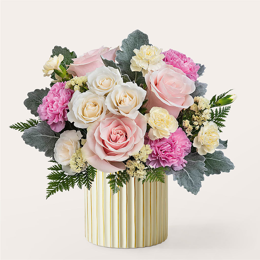 Blissful Moments Bouquet with Ivory Vase – Distinctive Design Studio Llc, Ham Lake MN
