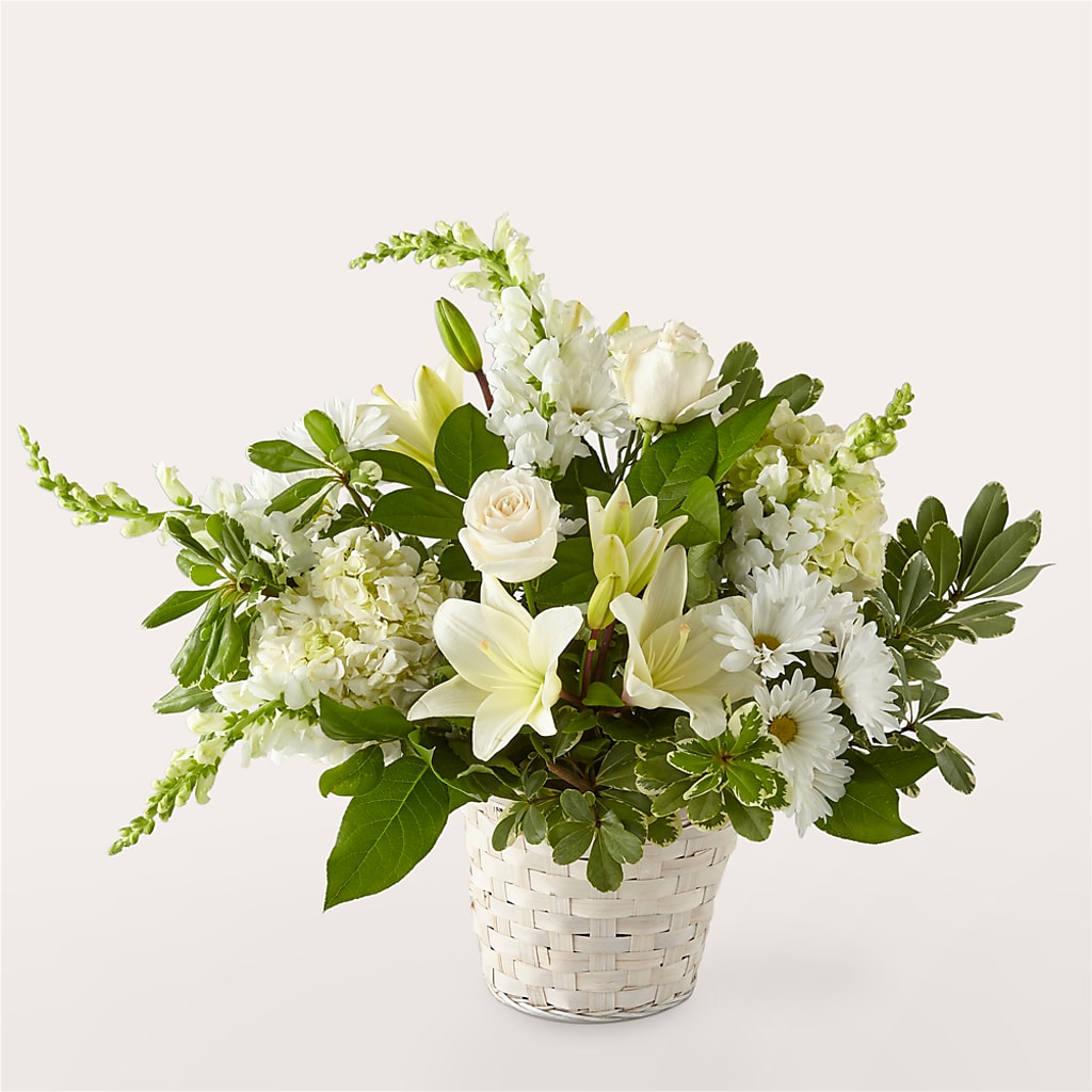 Ivory Elegance Floral Basket – Distinctive Design Studio Llc, Ham Lake MN