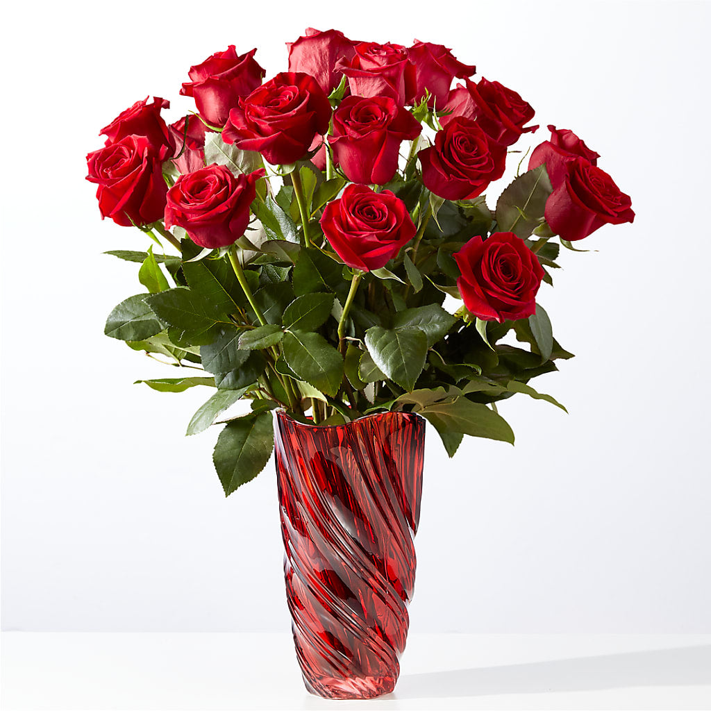 Classic Love Red Rose Bouquet with Luxe Swirl Vase – Distinctive Design Studio Llc, Ham Lake MN
