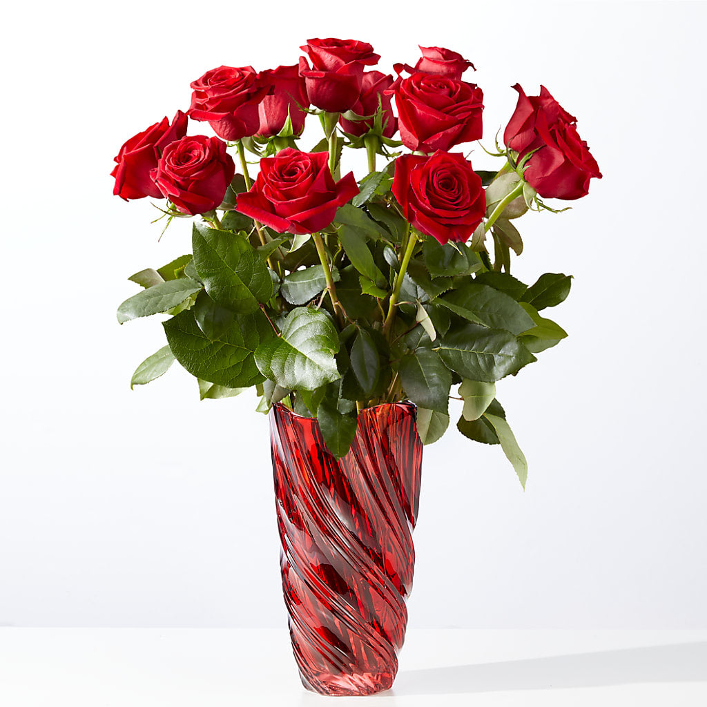 Classic Love Red Rose Bouquet with Luxe Swirl Vase – Distinctive Design Studio Llc, Ham Lake MN