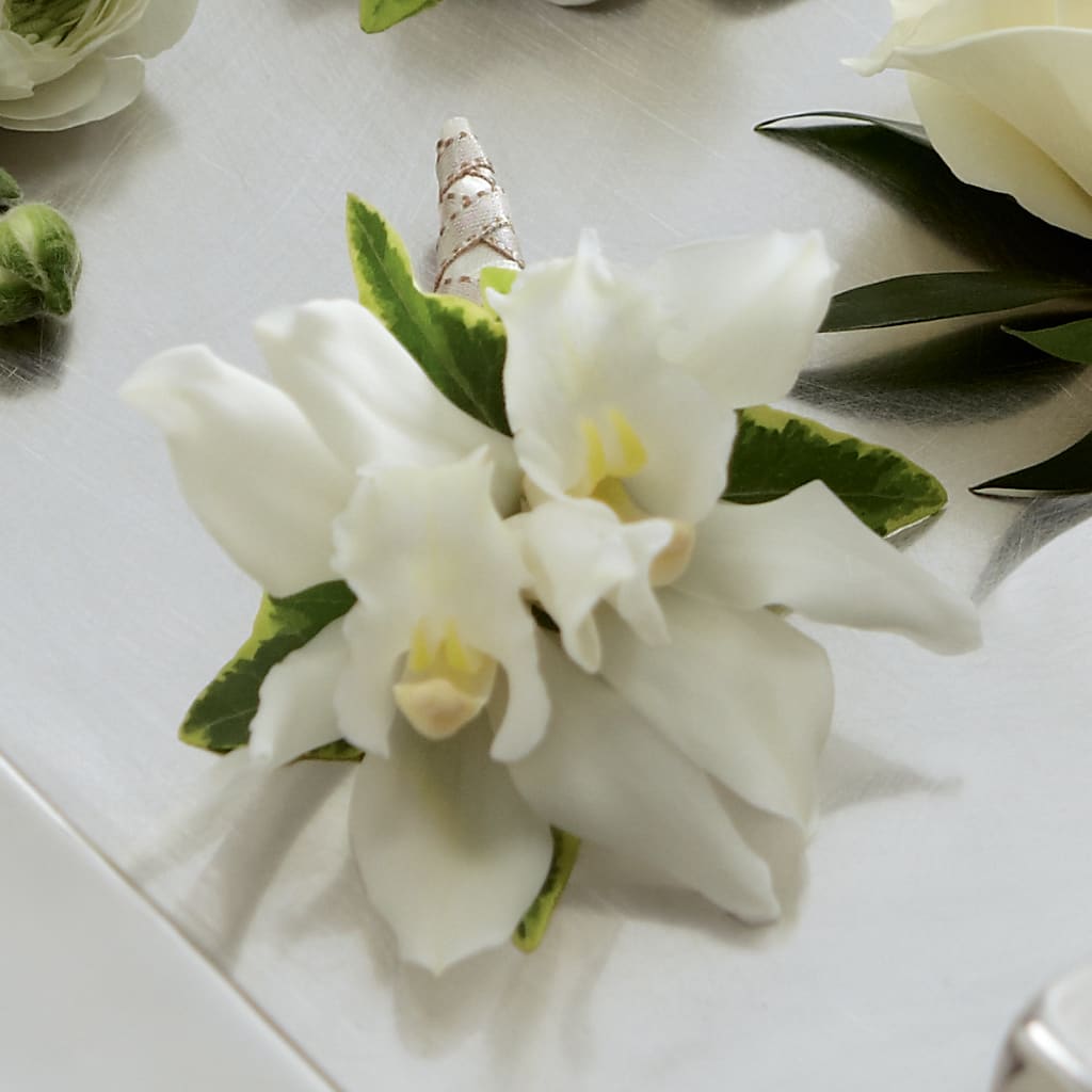White Mini Cymbidium Boutonniere – Distinctive Design Studio Llc, Ham Lake MN